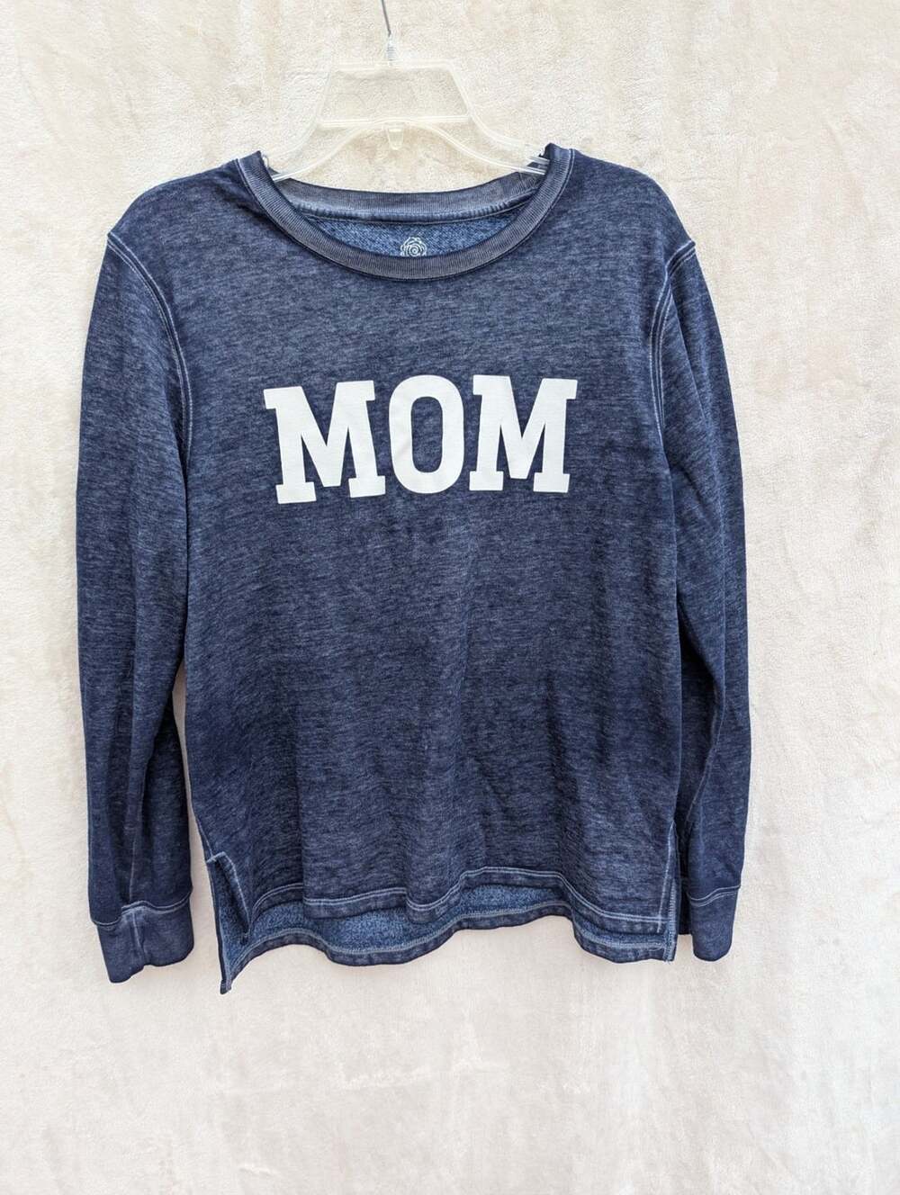 Positivitees Blue Acid Wash MOM Long Sleeve Sweatshirt Size M